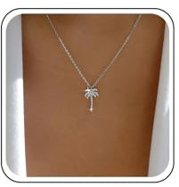 Dervivea Vintage Cz Palm Tree Pendant Necklace Silver Coconut Palm Necklace Crystal Palm Tree Necklace Coconut Tree Choker Necklace Jewelry for Women