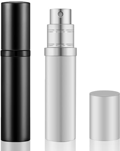 yuejuhe Perfume de viaje, atomizador de perfume rellenable, 5 ml, botella de spray portátil para viajes (negro + plata)