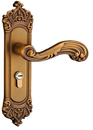 ALBHGSVS Serratura a mortaio retrò vintage, serratura for porta interna, maniglia for camera da letto, maniglia for porta in legno antico giallo, serratura meccanica for porta catholic