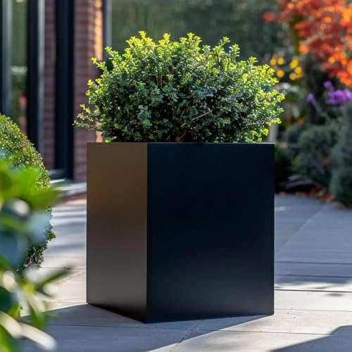 Tulipy 60cm/50cm/40cm/30cm Zinc Galvanised Square Planter | No Assembly Needed | Lightweight (Matte Black, L40cm x W40cm x H40cm)