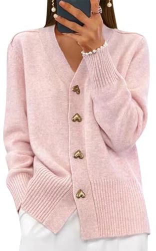 shownicer Gilet Femme Cardigan Manches Longues Tricoté Chic et Elégant avec Boutons à Col en V Ouvert sur Le Devant Décontracté Manteau Mode Pull