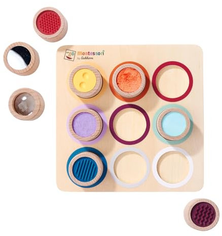 Eichhorn – Montessori – Fühlbrett mit 9 Fühlzylindern mit verschiedenen Oberflächen und Materialien, fördert den Tastsinn, 10 teilig, aus 100% FSC zertifiziertem Buchen- & Sperrholz, ab 3 Jahren