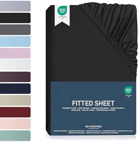 Spannbettlaken 180x200cm - 35 cm Tiefe Tasche Spannbetttuch Oeko-TEX Zertifiziert Gebürstete Polyester Mikrofaser Bettlaken Bettbezug für Boxspringbett Dicke Matratzen (180 x 200 cm - Schwarz)