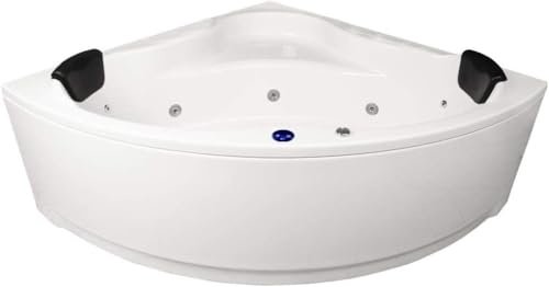 Whirlpool Badewanne Karibik Basic – Made in Germany | Runde Eckbadewanne mit 13 Massage-Düsen & LED Beleuchtung | Maße: [140 x 140 cm] | Ohne Armaturen | Spa-Badewanne für 2 Personen