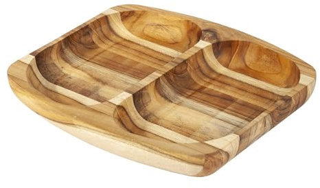 Erreke Vassoio da Portata, in Legno di Teak Naturale, Rettangolare e Resistente, Ideale per Carni, Pollo, Salsicce, Spuntini, Salse, Vassoio Legno 24.5x21.5x2.4 cm