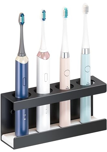 Yqhugbc Electric Toothbrush Holder, Wall Toothbrush Holder with Drip Tray, Toothbrush Holder with 4 Holes, Diameter 35 mm, No Drilling Required for Oral B Brush Holder, iO, Philips etc