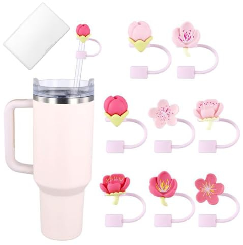JEYORZY 8x Stanley Cup Accessories, fundas de silicona para popote, tapa de popote para copa Stanley de 10 mm, Pajitas Cubiertas Accesorios, Tapas de Pajitas de Lindo flor, Cubierta de Pajita para Cup