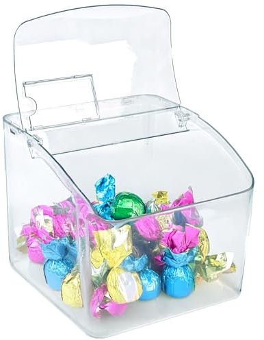 Azar Displays 400433 Hinged Candy Bin with Price Tag Slot – Clear Acrylic Dispenser, 6.75H x 7.25W x 7D – Compact Gravity-Fed Container for Candy, Snacks, or Dry Goods