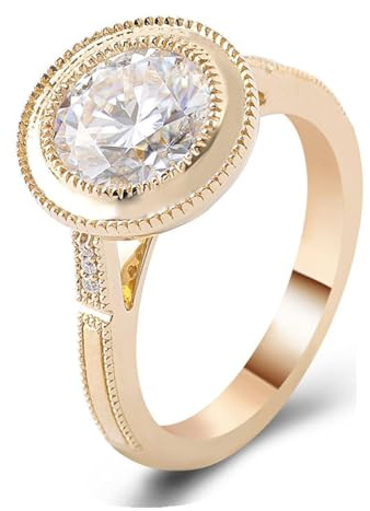 Damenring für mittelfinger, Ringe Frauen für mittelfinger Runden mit 2Ct Moissanit 18K Gelbgold Größe 61 (19.4)