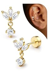 Adramata Ohrstecker Silber 925 Helix Piercings Hypoallergene Ohrringe Damen | Knorpel Ohrring Damen,Flatback Ohrringe Silber 925,Hypoallergen Tragus Helix Piercings,Vergoldet Ohrring Stecker