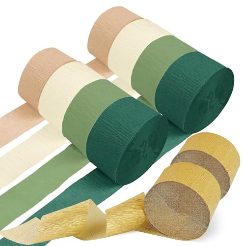 10 Rollen Krepppapier Grün, 4,5cm x 25m Kreppbänder Luftschlangen in 5 Farben Floristenkrepp, Crepe Papier Seidenpapier Streamer für Hochzeitsdekoration Partydeko Geburtstagsdeko Basteln Handarbeiten
