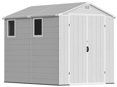 Devoko 6x8 Gartenhaus Kunststoff, 185x240x210 cm Gerätehaus mit Boden, Geräteschuppen, Fahrradschuppen, Hellgrau