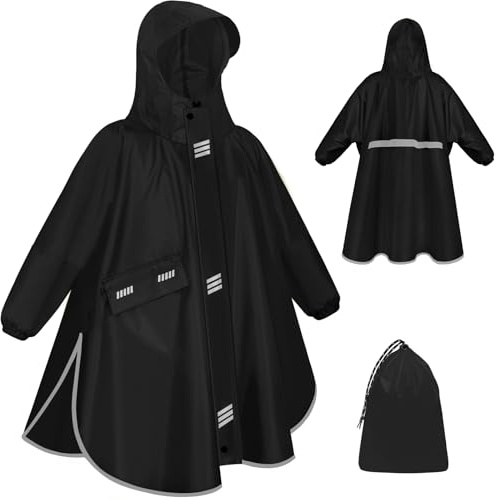 VOBUKE Chubasquero Niño Poncho Lluvia Impermeable Capa Chuva Criança Ligero Plegable Poncho Lluvia Unisex con Capucha Mangas Reflectantes Chubasquero Niña Plegable Poncho Impermeable