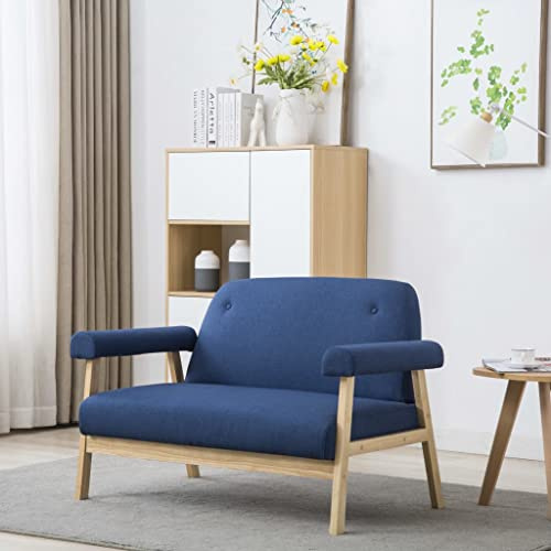 Yisssmeng 2-Sitzer-Sofa Blau 115x69x75 cm, Modernes Schlafsofa für kleine Räume, Robustes Holzgestell & Weiche Polsterung, Couch für Wohnzimmer Büro Balkon