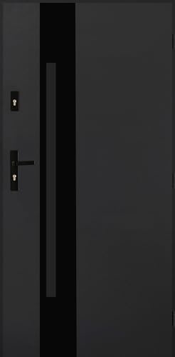 Haustür 90x200 cm DIN Rechts - Eingangstür 55mm mit Dichtungen und EPS-Kern - Stahltür 1,7 Ud Komplettset inkl. Zarge und Drücker - Außentür Nano-beschichtet mit Verglasung - Tango 04 Anthrazit