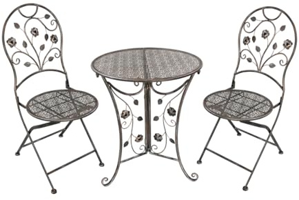 DELUKE Balkonmöbel-Set THILO 3-TLG. - Stahl, Bronze | Balkon-Set Gartenmöbel-Set Sitzgruppe für Balkon Balkonstuhl Balkontisch mit Stühlen A und Tisch