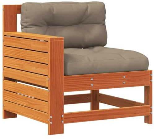 Mhdvray Gartensofa Wachsbraun 69x62x70,5 cm Massivholz Kiefer mit Taupe Kissen klappbarem Beistelltisch Latten-Design modulares Outdoor Lounge Sofa für Garten Terrasse Balkon