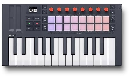 Novation FLkey 2 Mini 25 Controller USB MIDI a tastiera | USB-C, 25 tasti mini, 16 pad, 8 encoder, cursori tattili, schermo OLED, modalità Scale e Chord, arpeggiatore, alimentato bus