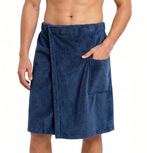SQUASHIC Saunakilt Herren aus Coral-Fleece mit Klettverschluss & Tasche | Saunahandtuch & Saunatuch für Herren, saugstark, schnelltrocknend, leicht & maschinenwaschbar für Sauna, Spa & Strand
