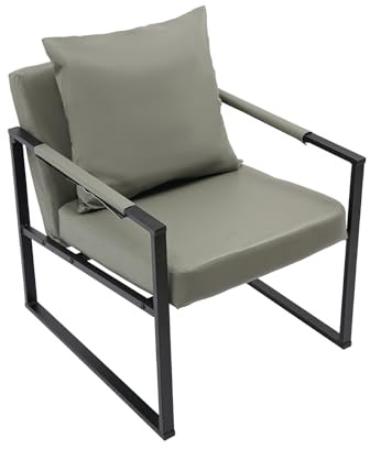 Dofanqing Sessel mit Rückenkissen – Relaxsessel Garten Hochlehner mit Armlehnen – Loungesessel Sessel für Wohnzimmer Balkon – Esszimmersessel mit Rückenkissen – 43 cm Sitzhöhe (Grau)