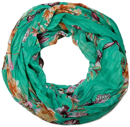 styleBREAKER Damen Loop Schlauchschal mit buntem Schmetterling und Blumen Print, Crash and Crinkle Schal, Tuch 01016013, Farbe:Mint