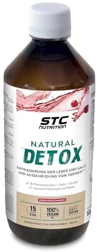 STC NUTRITION - Natural Detox - Konzentrat zum Verdünnen auf Basis von pflanzlichen Extrakten - Entgiftung - Entwässerung der Leber und Galle - Vegan - 15-Tage-Kur - Kirschgeschmack - 500-ml-Flasche