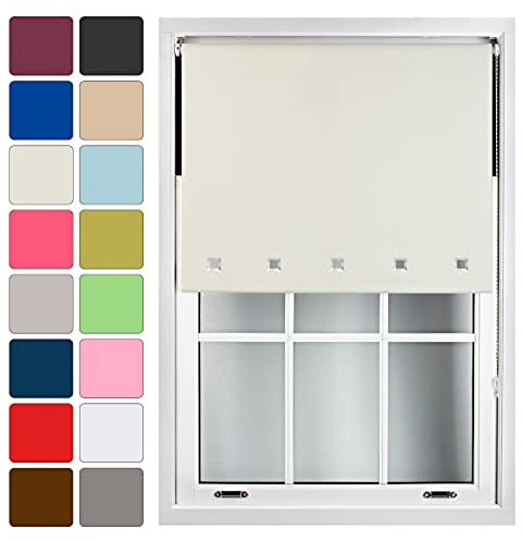 FURNISHED Blackout Blinds Roller Shade Window Blind with Chrome Square Eyelets Customized Width Made to Measure, Cream, 210cm x 165cm