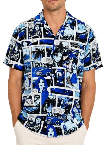 King Kameha Original Funky Hawaiihemd | Herren | XS - 6XL | Kurzarm | Front-Tasche | Hawaii-Print | Comic Superhelden