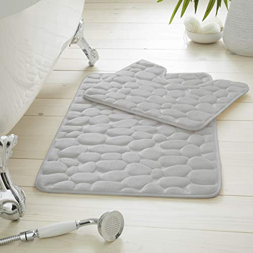 Gaveno Cavailia Lot de 2 Galets de Bain Super absorbants en Mousse à mémoire de Forme Argenté 80 x 50 cm
