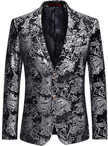 Allthemen Herren Pailletten Sakko Gold Glitzer Blazer Slim Fit Hochzeit Smoking Silber XL
