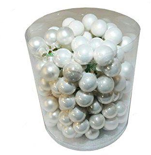 Hochwertige & Dekorative Glas Spiegelbeeren am Draht - Glänzend & Matt - Dekokugeln/Tischdeko/Christbaum/Weihnachten (Weiß, Ø 2,5cm (144 Stück Sortiert))