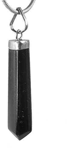 Lebensquelle Plus Schwarzer Turmalin/Schörl polierte Spitze | Eleganter Edelstein Anhänger | 925er Silberkappe + Öse