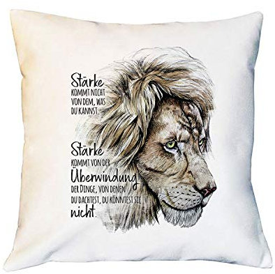 ilka parey wandtattoo-welt Kissen mit Löwe Löwenkopf Spruch Stärke kommt von Überwindung inkl Füllung Dekokissen Geschenk ks277