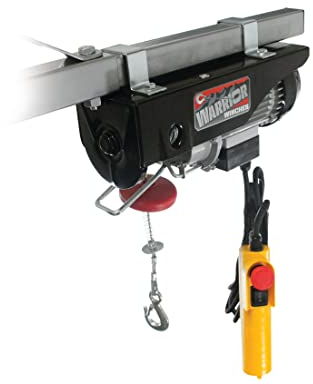 Warrior Winches Electric Hoist 250kg 240V with Wired Hand Remote Control – 18m Steel Cable, Overhead Lifting, Electric Pulley System, Power In & Out Motor, Ideal for Garage, Warehouses