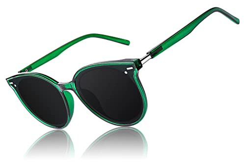CGID Designer Oversized Runde Polarisierte Sonnenbrille für Frauen Retro Damen Sonnenbrille 100% UV400 Brille Transparente Grüne Gestell Graue Gläser M60