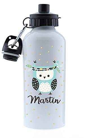 Kembilove Botella agua niños personalizada – Cantimplora Infantil Personalizada – Botella – Botella agua niños acero inoxidable infantil – Cantimplora Búho