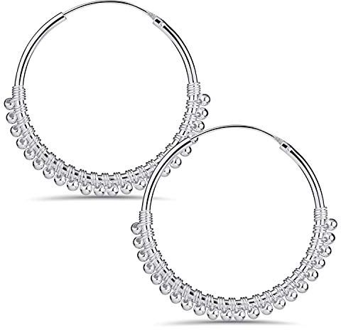 MATERIA Damen Ohrringe Creolen mit Anhänger Perlen Kugel - 925 Silber Ohrschmuck orientalisch 20mm SO-419