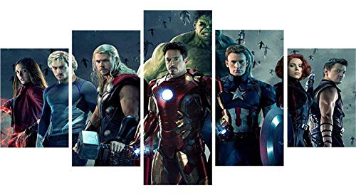 5D Diamant Malerei Set für Erwachsene und Kinder, Superheld Iron Man Hulk Captain America 5 teilig Stickerei Kreuzstich Bildzubehör Kunsthandwerk für Zuhause Wanddekoration Farbe 45x95 cm