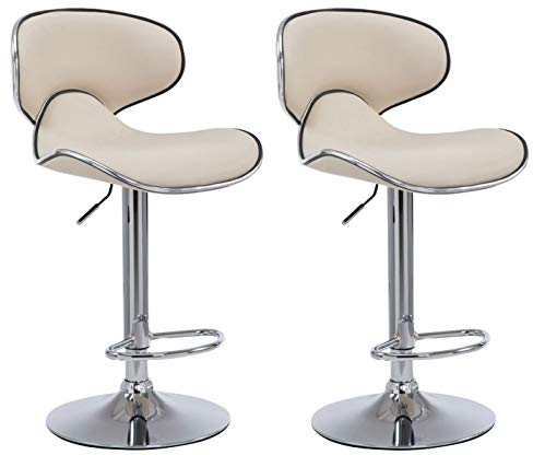 CLP 2er Set Barhocker Las Vegas Mit Kunstlederbezug I Höhenverstellbarer Barstuhl Mit Fußstütze, Farbe:Creme, Gestell Farbe:Chrom