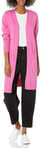 Amazon Essentials Damen Leichter, Länger Geschnittener, Langärmliger Cardigan-Pullover Mit Offener Vorderseite (In Übergröße Erhältlich), Kräftiges Rosa, XXL