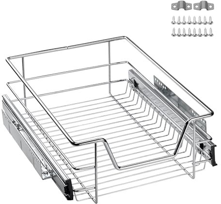 SOTECH 40 cm Tiroir télescopique à sortie totale avec glissière à billes 20 kg Capacité de charge Chrome poli Tiroir Panier métallique