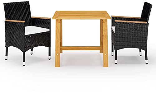 Tidyard Gartenm?Bel Set 3-TLG.Garten-Essgruppe Sitzgruppe Gartengarnitur Sitzgarnitur Gartenset Tisch Stühle Gartentisch Esstisch Gartenstuhl Gartensessel Schwarz