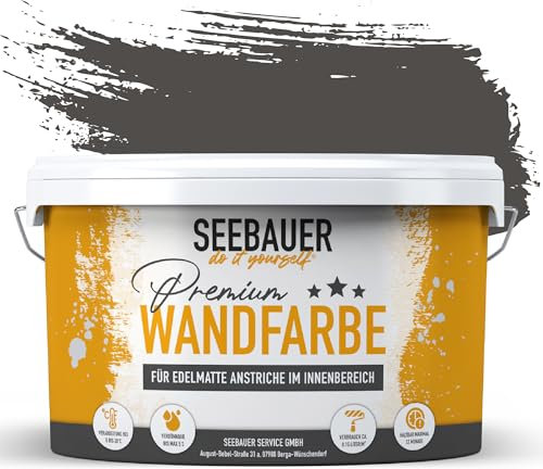 SEEBAUER diy Wandfarbe Schwarz 5L für Innen (No. 102 Black Pearl) Edelmatte schwarze Innenfarbe - Schwarztöne sehr hohe Deckkraft - Matt, Abwaschbar und Tropffrei