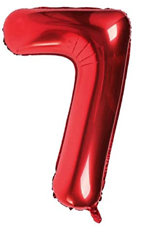 Folienballon rot nummer 7, Riese Luftballon Geburtstag 100cm, Folienballon Zahl ideal für Party, Jubiläum, Geburtstag, Zahlenballon, Helium