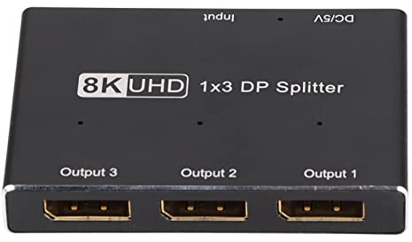 Displayport 1x3 DisplayPort Splitter 8K 30Hz 4K 144Hz Triple MST SST Hub 1 in 3 Out DP Splitter für Heimkino, Schule, Hotel, Etc.