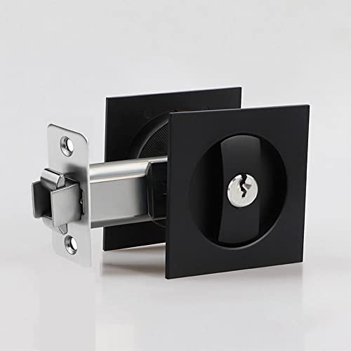 LWZH Verrou de porte coulissante carré à mortaise, serrure de poche invisible en bois, 66mm, noir LDL66B