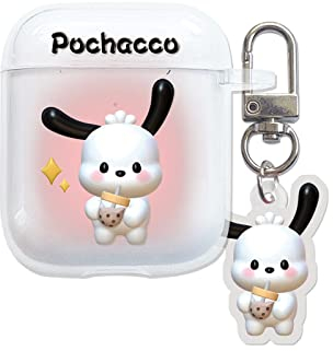 Rertnocnf Kompatibel mit Earbuds Airpods 1 & 2, 3D Cute Milk Tea Pochacco Dog Design Portable Accessories Soft TPU Wireless Earphone Stoßfest Protector with Dog Hanging