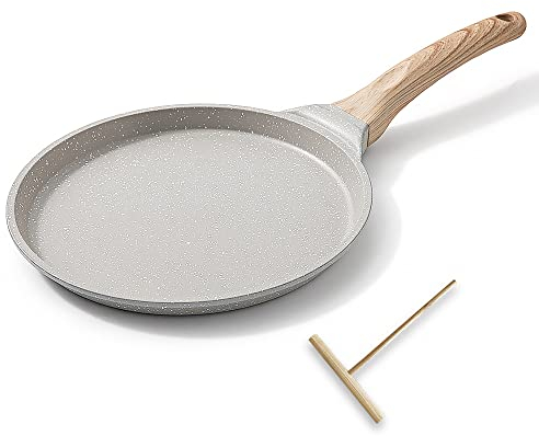 Bobikuke Crepe Pfanne 20 cm - Palatschinken Pfanne mit Teigverteiler - Antihaftbeschichtung - Induktion - Weiß
