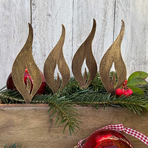 Storm's Gartenzaubereien Kerzen Flammen Deko in Gold 4er Set H:18,5cm zum Basteln für die Adventsdeko