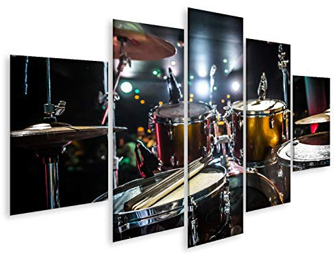 islandburner Bild auf Leinwand Schlagzeug Drums Set Bühne 5 Teile Wandbild Poster Kunstdruck Bilder 170x80cm